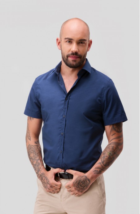 Chemise marine de serveur manches courtes